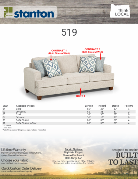 Stanton 519 Sofa - Shown in Nomad Lime