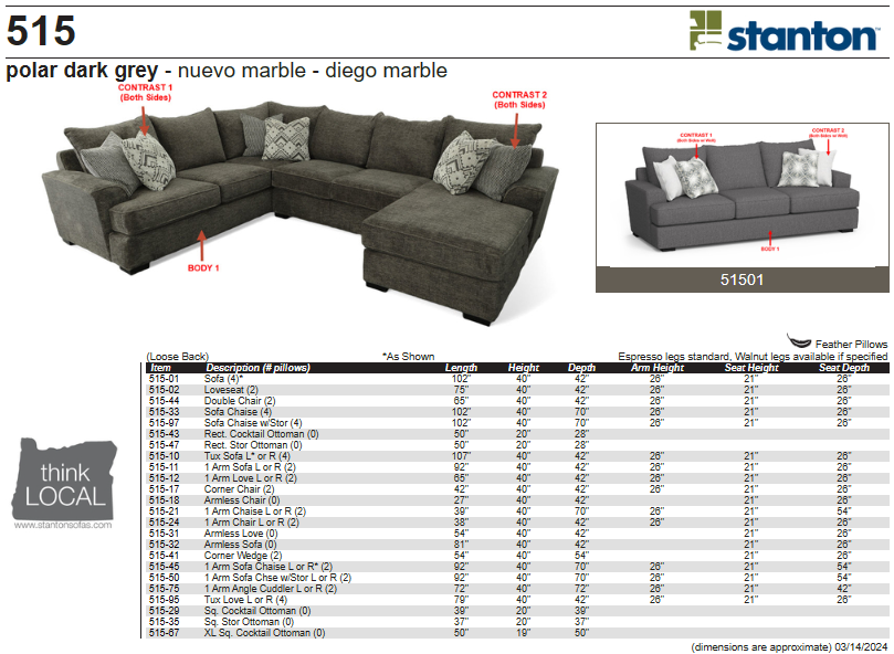 Stanton Furniture 515 Sectional - Shown in Polar Dark Grey - Furniture World SW (WA)