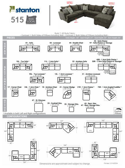 Stanton Furniture 515 Sectional - Shown in Polar Dark Grey - Furniture World SW (WA)