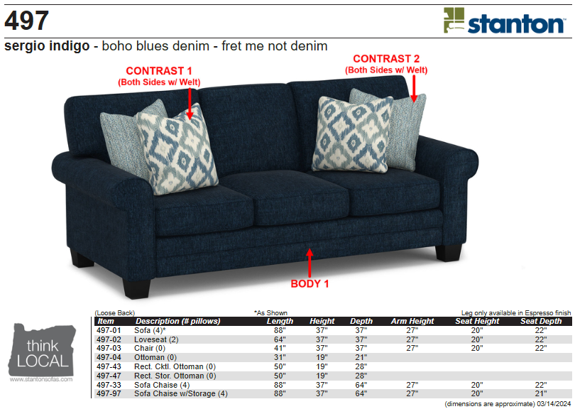 Stanton Furniture 497 Sofa - Shown in Sergio Indigo - Furniture World SW (WA)