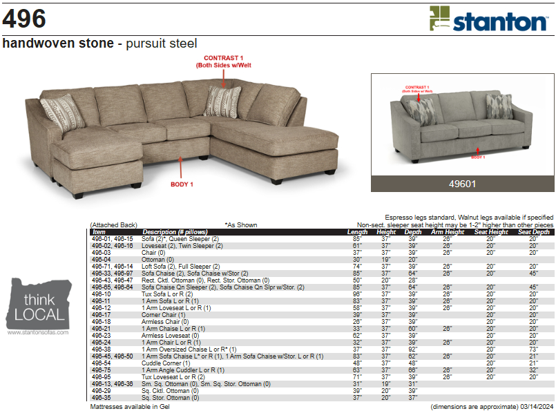 Stanton Furniture 496 Sofa - Shown in Stratus Fog - Furniture World SW (WA)