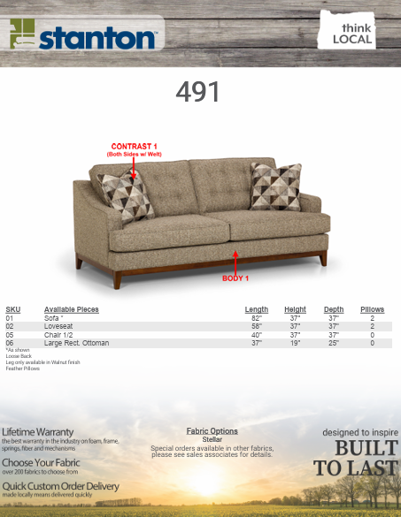 Stanton Furniture 491 Sofa - Shown in Highway Blackstone - Furniture World SW (WA)