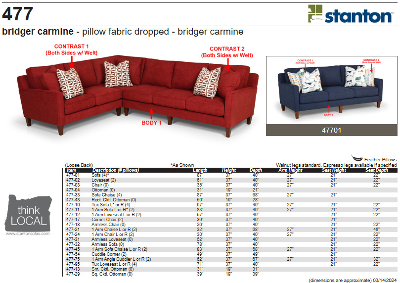 Stanton Furniture 477 Sofa - Shown in Peyton Navy