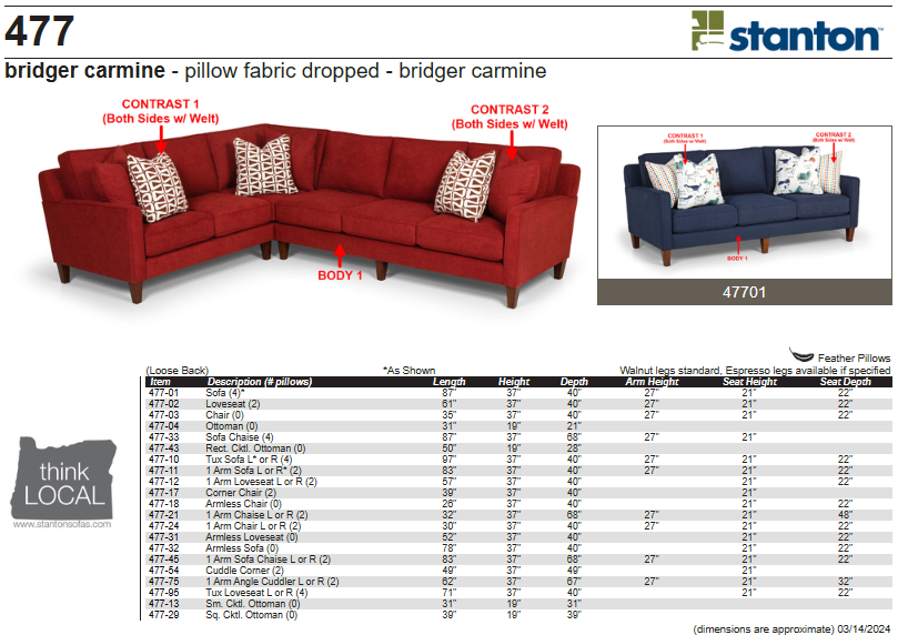 Stanton Furniture 477 Sofa - Shown in Peyton Navy - Furniture World SW (WA)