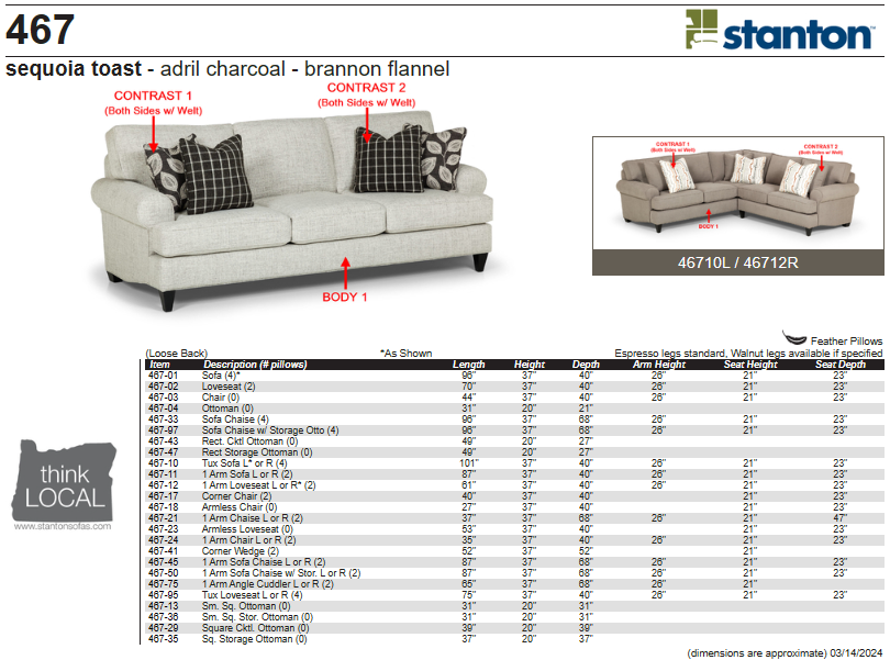 Stanton Furniture 467 Sofa - Shown in Sequoia Toast - Furniture World SW (WA)