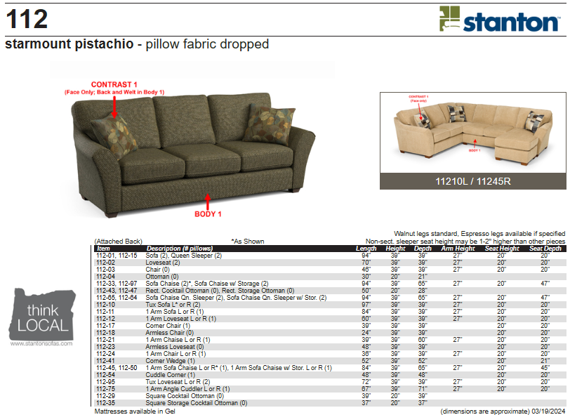 Stanton Furniture 112 Sofa - Shown in Starmount Pistachio