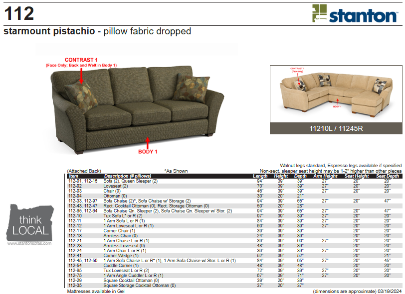 Stanton Furniture 112 Sofa - Shown in Starmount Pistachio - Furniture World SW (WA)