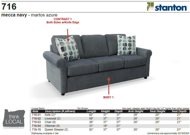 Stanton Furniture 716 Sofa - Shown in Mecca Navy - Furniture World SW (WA)