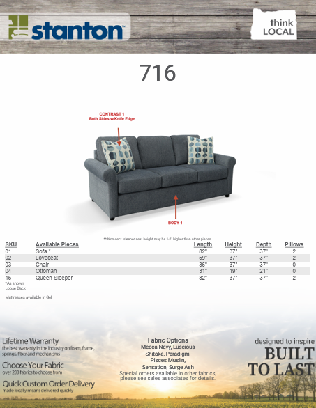 Stanton Furniture 716 Sofa - Shown in Mecca Navy - Furniture World SW (WA)