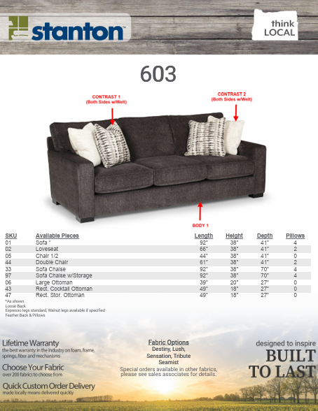 Stanton Furniture 603 Sofa - Shown in Destiny Coal