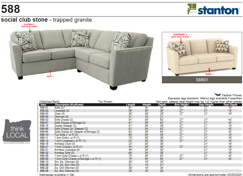 Stanton Furniture 588 Sofa - Shown in Social Club Chalk
