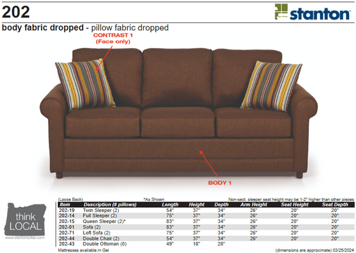 Stanton Furniture 202 Sofa Sleeper - Shown in Stoked Chocolate - Furniture World SW (WA)