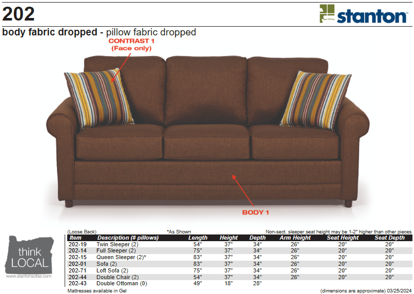 Stanton Furniture 202 Sofa Sleeper - Shown in Stoked Chocolate - Furniture World SW (WA)