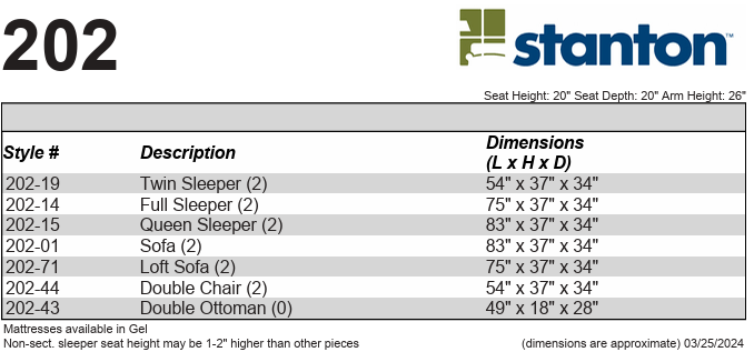 Stanton Furniture 202 Sofa Sleeper - Shown in Stoked Chocolate - Furniture World SW (WA)