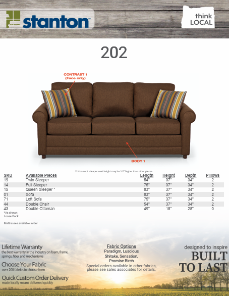 Stanton Furniture 202 Sofa Sleeper - Shown in Stoked Chocolate - Furniture World SW (WA)