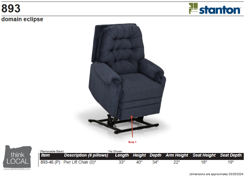 Stanton 893 Power Lift Chair – Shown in Domain Eclipse - Furniture World SW (WA)