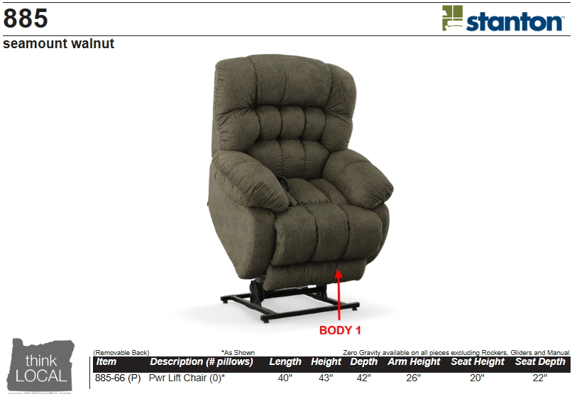 Stanton 885 Lift Chair – Shown in Seamount Walnut - Furniture World SW (WA)