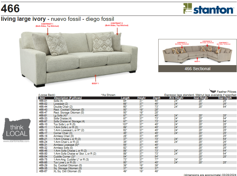 Stanton Furniture 466 Sectional - Shown in Teresa Platinum - Furniture World SW (WA)