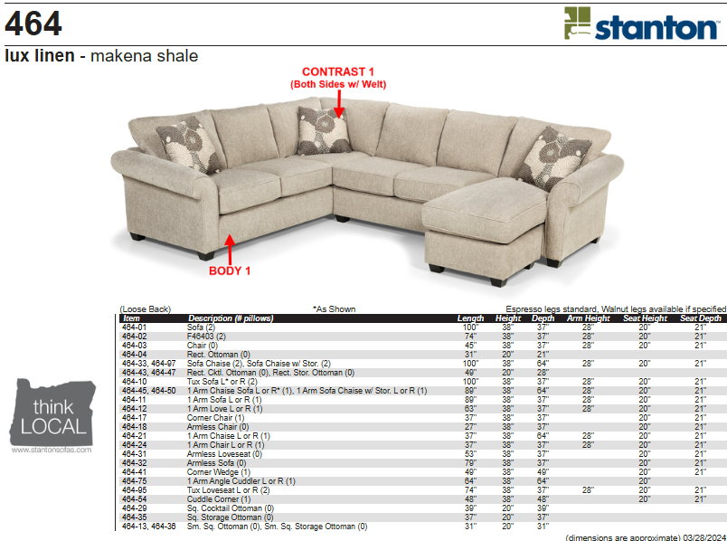 Stanton Furniture 464 Sectional - Shown in Lux Linen - Furniture World SW (WA)