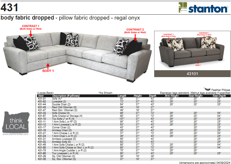 Stanton Furniture 431 Sectional - Shown in Gracious Ivory - Furniture World SW (WA)