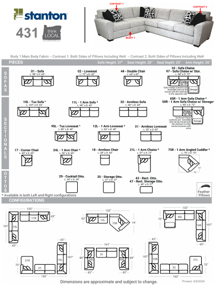 Stanton Furniture 431 Sectional - Shown in Gracious Ivory - Furniture World SW (WA)