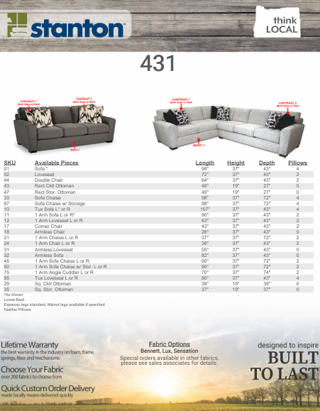 Stanton Furniture 431 Sectional - Shown in Gracious Ivory - Furniture World SW (WA)