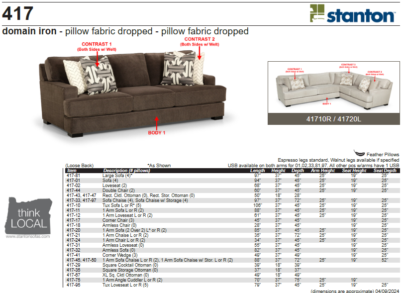 Stanton Furniture 417 Sectional - Shown in Armstrong Natural - Furniture World SW (WA)