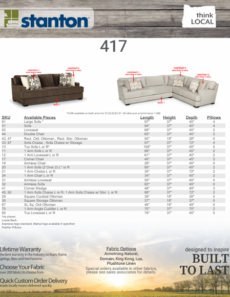 Stanton Furniture 417 Sectional - Shown in Armstrong Natural - Furniture World SW (WA)