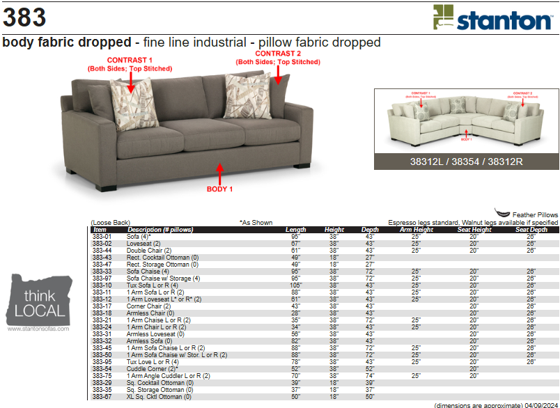 Stanton Furniture 383 Sofa - Shown in Lawson Gunmetal