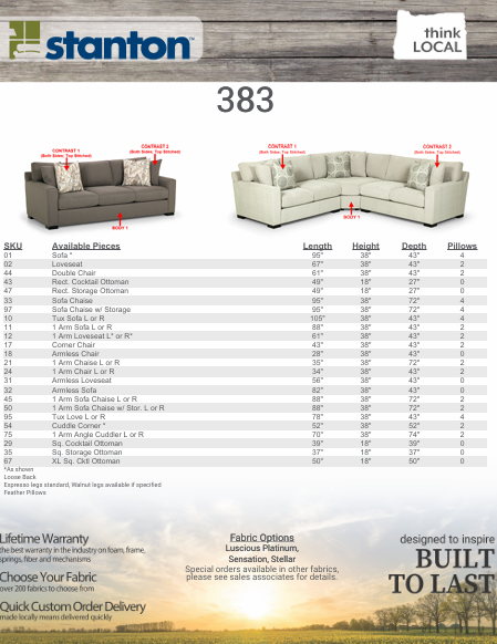 Stanton Furniture 383 Sofa - Shown in Lawson Gunmetal