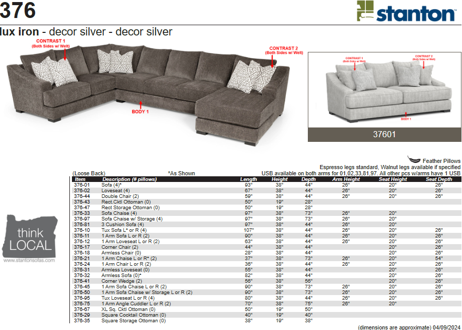 Stanton Furniture 376 Sectional - Shown in Lux Iron - Furniture World SW (WA)