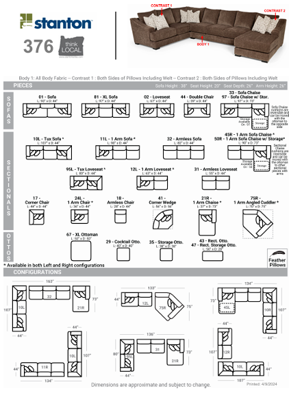 Stanton Furniture 376 Sectional - Shown in Lux Iron - Furniture World SW (WA)