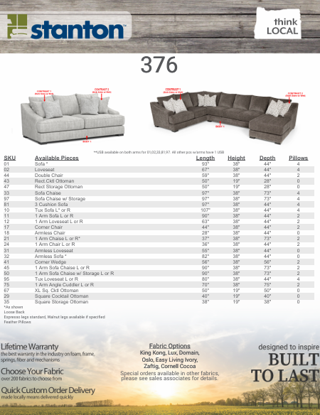 Stanton Furniture 376 Sectional - Shown in Lux Iron