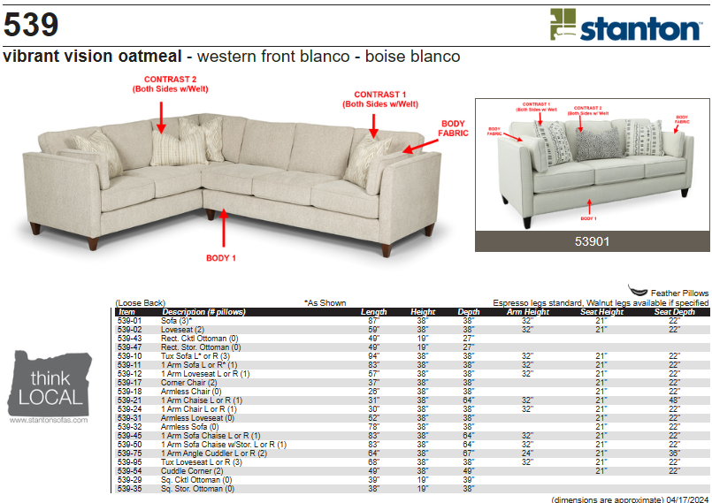 Stanton Furniture 539 Sofa - Shown in Vibrant Vision