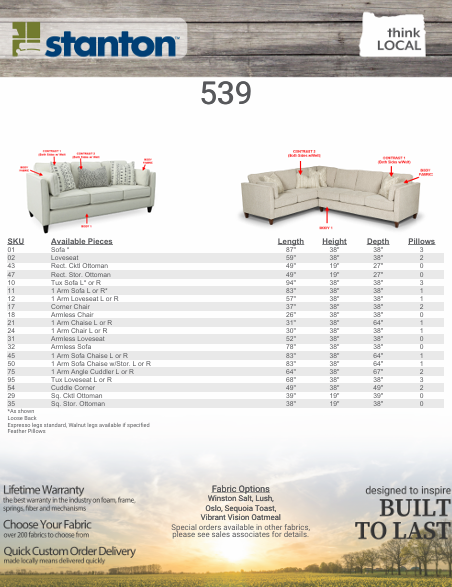 Stanton Furniture 539 Sofa - Shown in Vibrant Vision