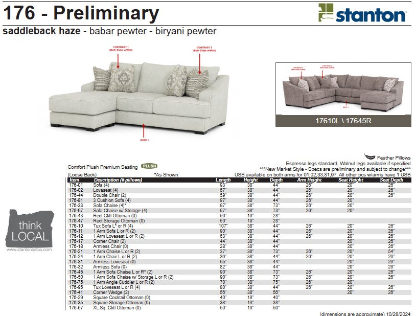 Stanton 176 Sectional - Shown in Vergara Sterling