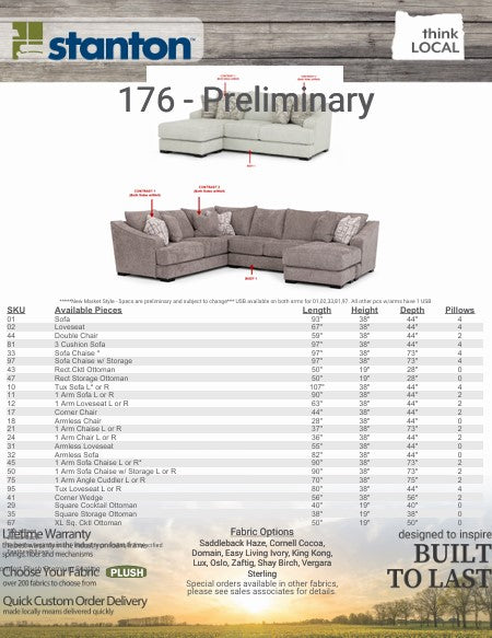 Stanton 176 Sectional - Shown in Vergara Sterling