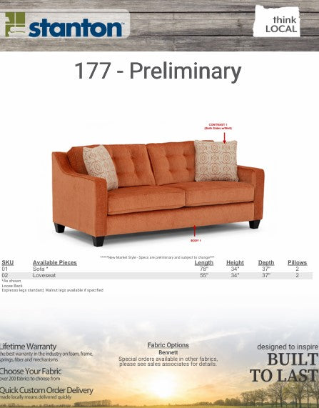 Stanton 177 Sofa - Shown in Lush Papaya