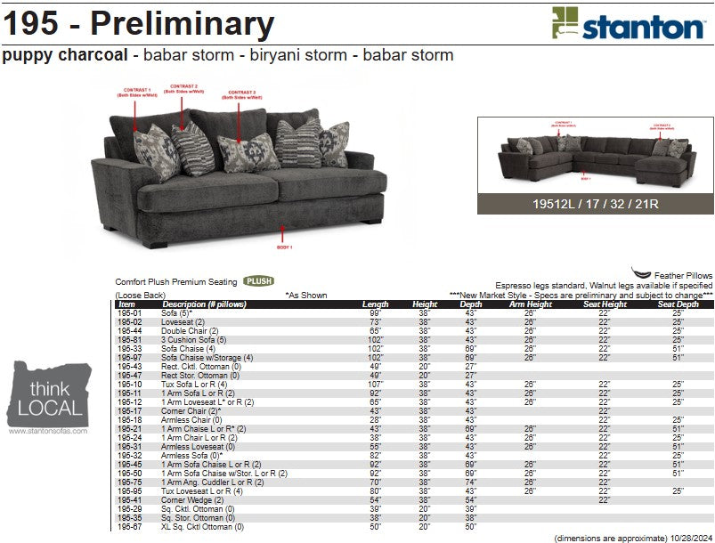 Stanton 195 Sectional - Shown in Polar Dark Grey