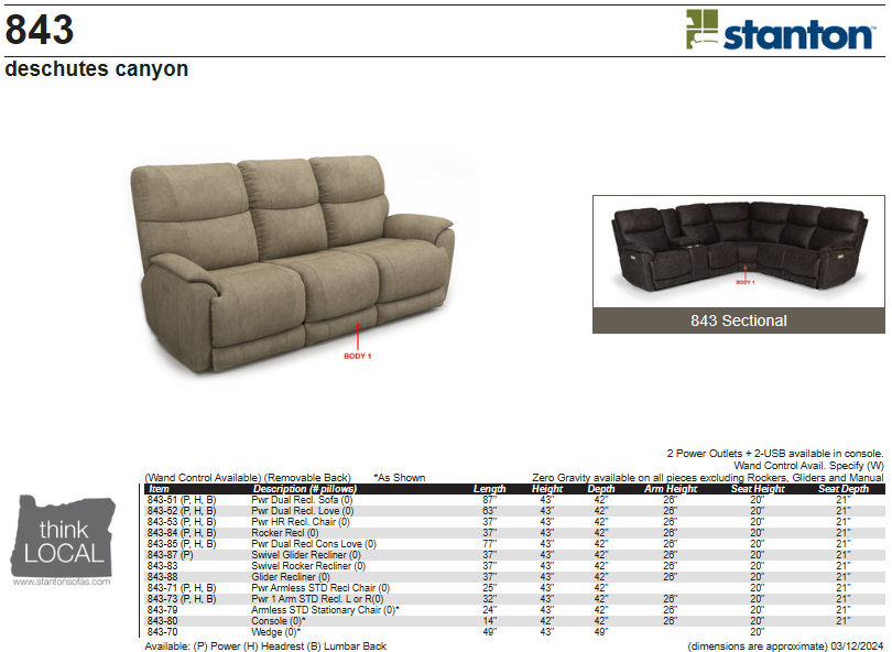 Stanton 843 Sofa – Shown in Deschutes Canyon - Furniture World SW (WA)