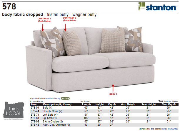 Stanton 578 Sofa - Shown in Reputation Linen Tristan