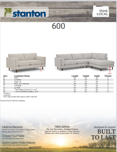 Stanton 600 Sectional - Shown in Dustiny Linen