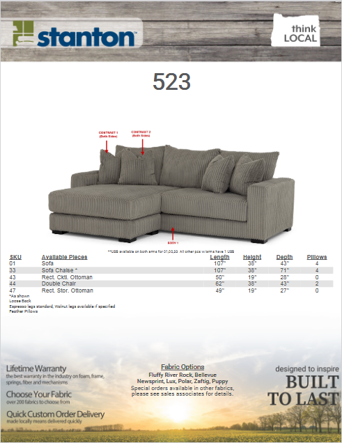 Stanton 523 Sofa Chaise - Shown in Lindy Fog - Furniture World SW (WA)
