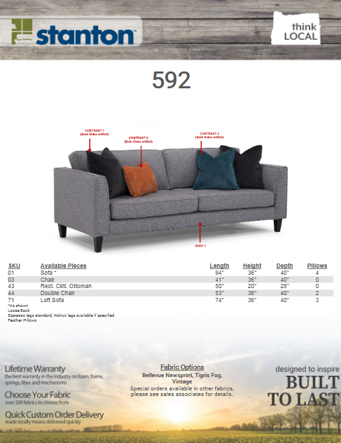 Stanton 592 Sofa - Shown in Tigris Fog Vintage