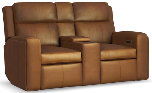 Flexsteel Wyatt Power Reclining Console Loveseat with Power Headrests and Lumbar - Furniture World SW (WA)