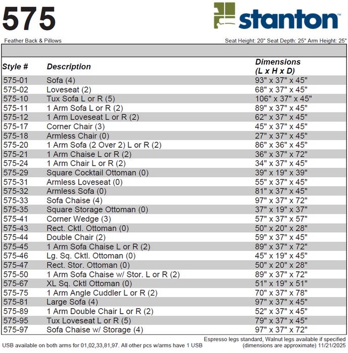 Stanton Furniture 575 Sectional - Shown in Polar Fossil