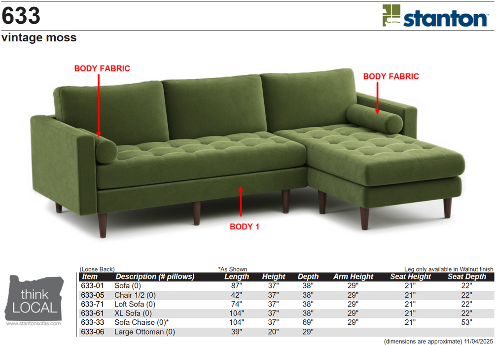 Stanton 633 Chaise Sofa - Shown in Vintage Moss - Furniture World SW (WA)