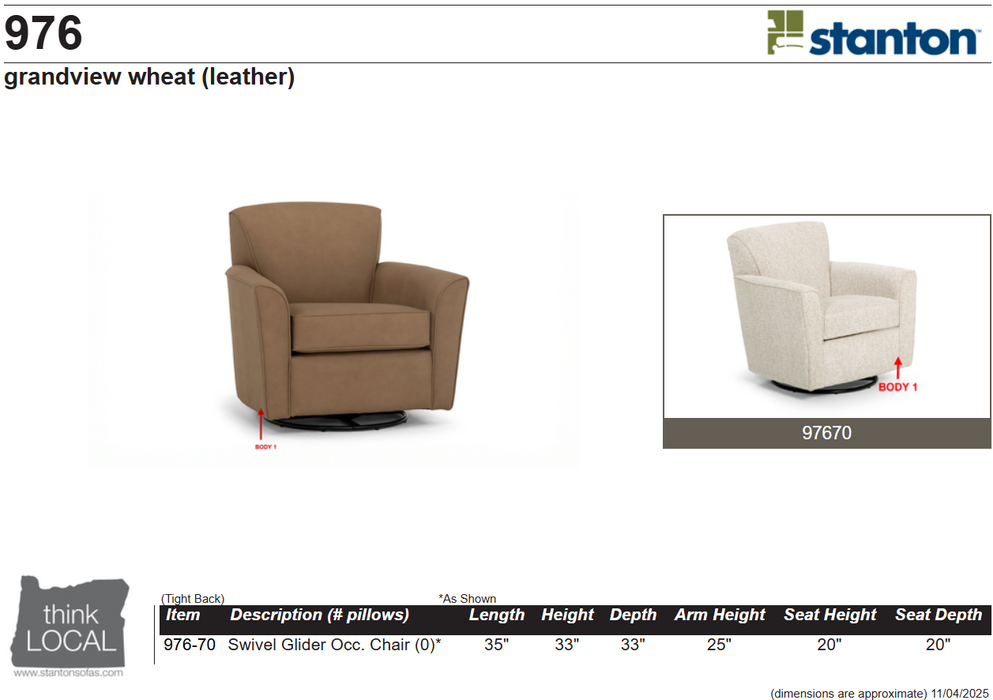 Stanton 976 Swivel Glider – Shown in Doggy Onyx - Furniture World SW (WA)