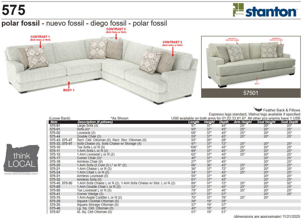 Stanton Furniture 575 Sectional - Shown in Polar Fossil
