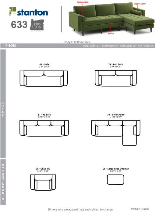 Stanton 633 Chaise Sofa - Shown in Vintage Moss - Furniture World SW (WA)